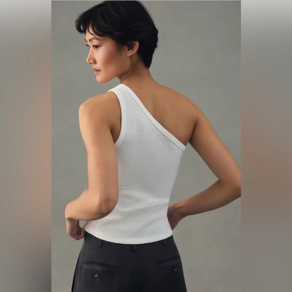 NWOT Anthropologie Pilcro Zeda Ribbed One Shoulder Top M White Staple Piece - Picture 3 of 7